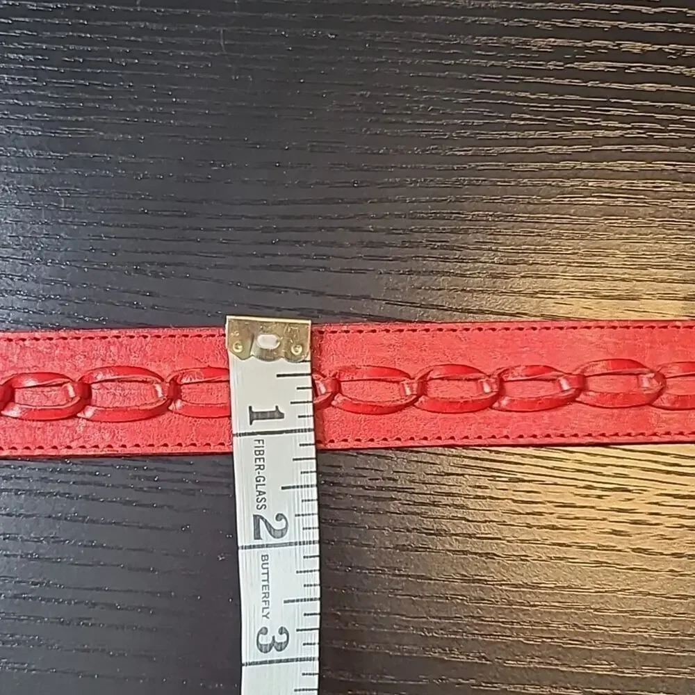 Vintage 80's deadstock red leather chain belt
